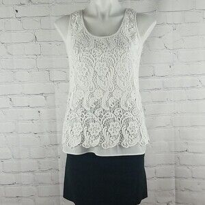 Cabi white lined crochet sleeveless top size XS